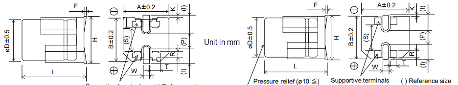 机械图纸 - Panasonic Electronic Components EEH-ZL铝有机电解电容器